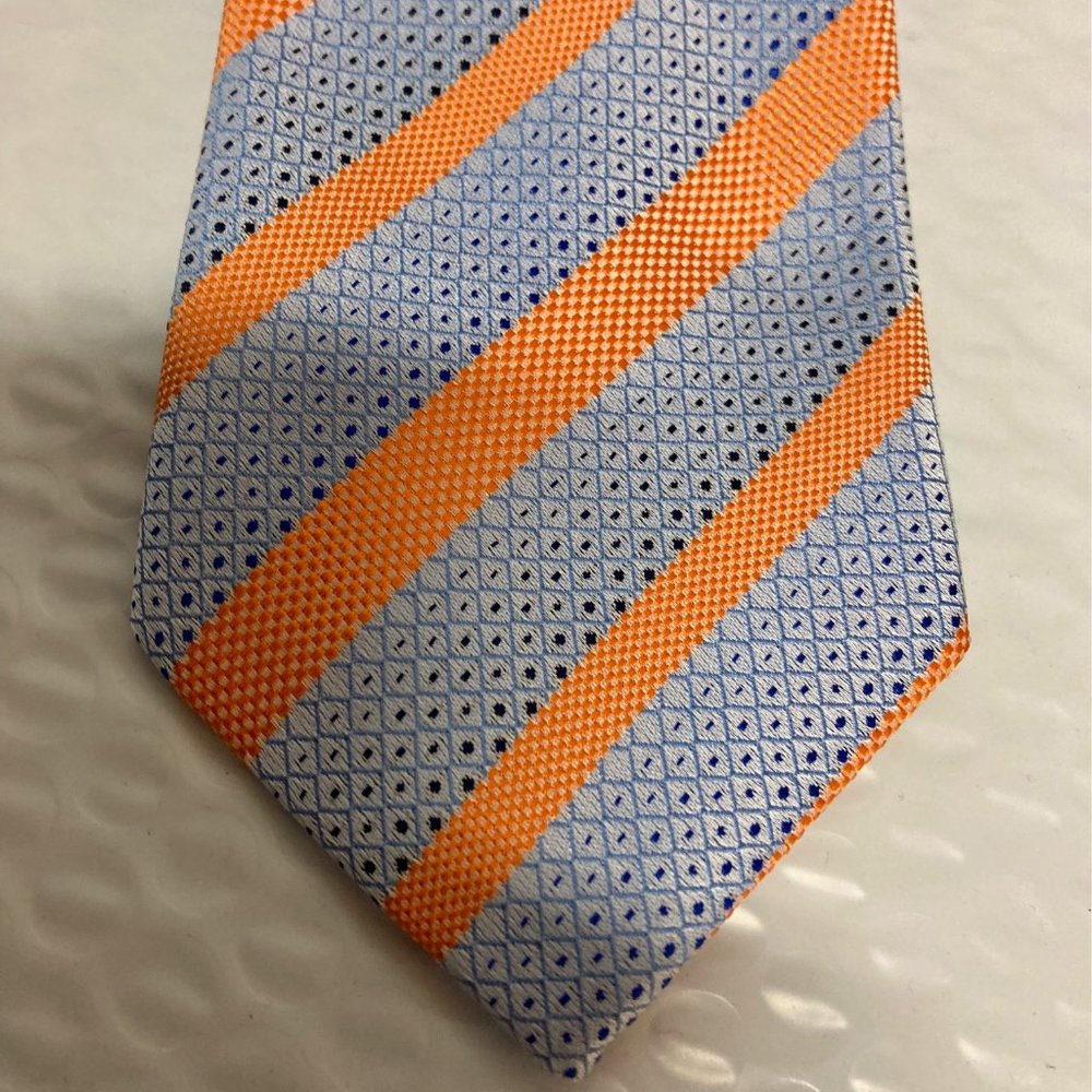 100% Silk Mens Designer Tie,Handmade, 3.25x65,Blue/Orange